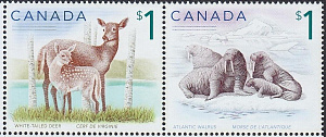 Канада, 2005,  1 $, Олень и Морж , 2 отдельные марки ( не сцепка)